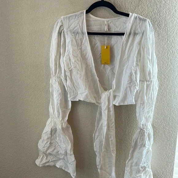 Bananhot X REVOLVE Tie Front Top in white - Picture 6 of 12